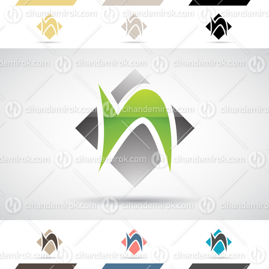 Black and Green Glossy Abstract Logo Icon of a Spiky Letter N with a Square
