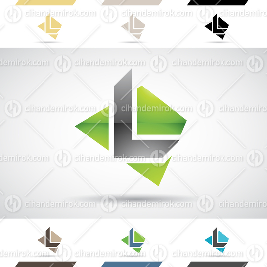 Black and Green Glossy Abstract Logo Icon of Angled Letter L