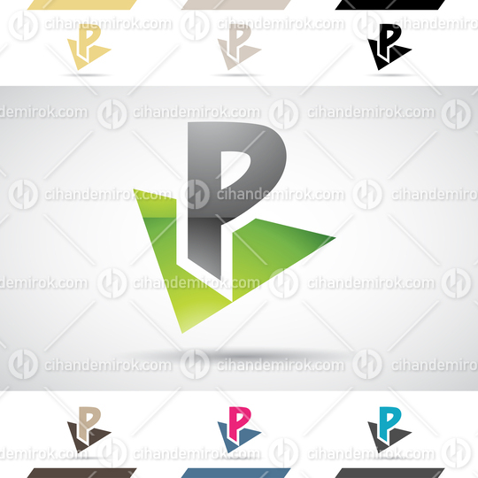 Black and Green Glossy Abstract Logo Icon of Bold Letter P with a Triangle