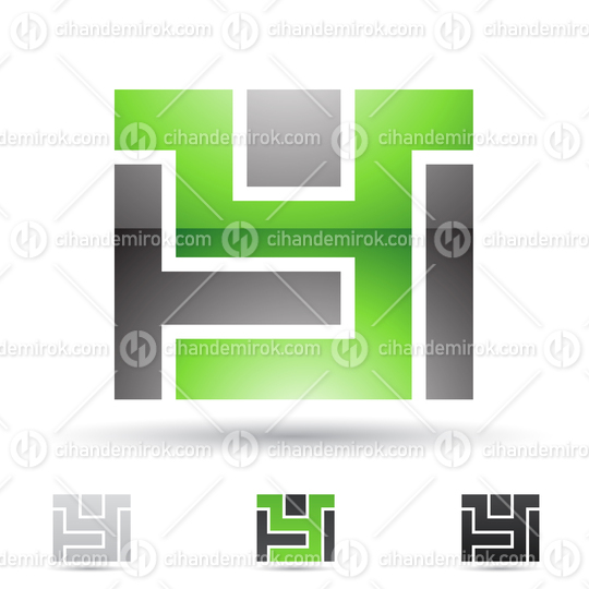 Black and Green Glossy Abstract Logo Icon of Maze Like Square Letter Y