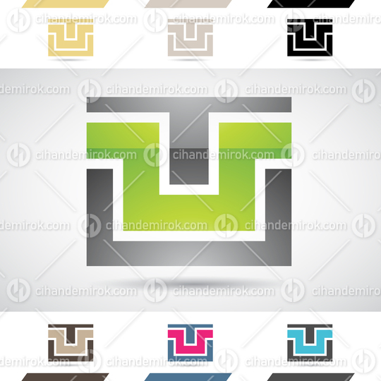 Black and Green Glossy Abstract Logo Icon of Maze Shaped Rectangular Letter U
