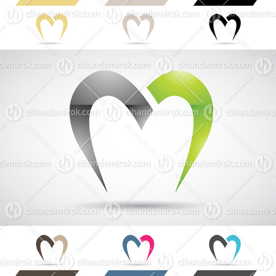 Black and Green Glossy Abstract Logo Icon of Parachute Shaped Letter M