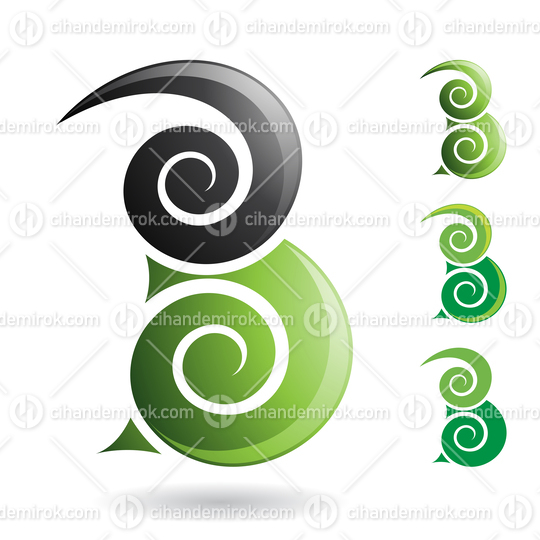 Black and Green Glossy Puffy Swirly Spiky Letter B Icon