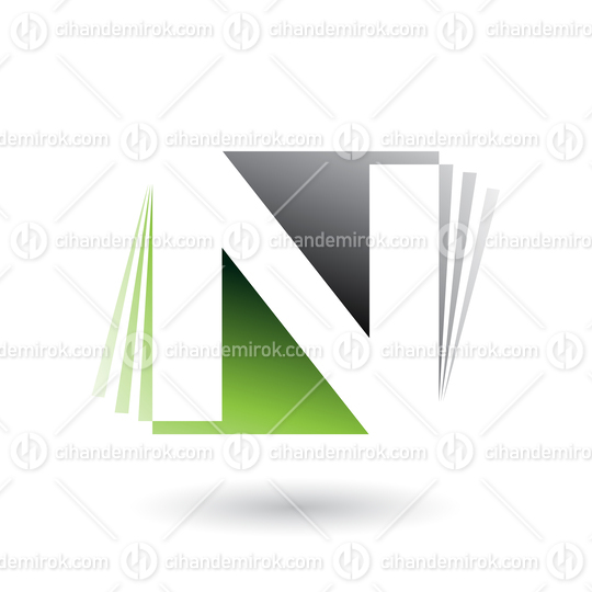 Black and Green Letter N with Vertical Stripes Vector Illustration