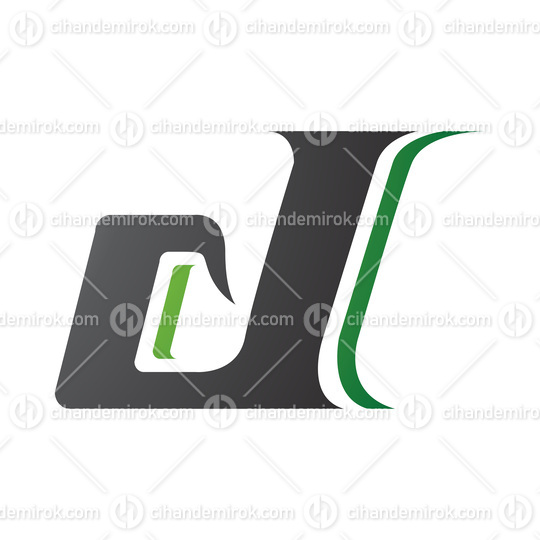 Black and Green Lowercase Italic Letter D Icon