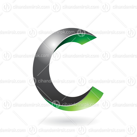 Black and Green Shiny Twisted Letter C Icon with a Shadow
