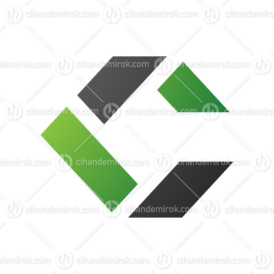Black and Green Square Letter C Icon Made of Rectangles