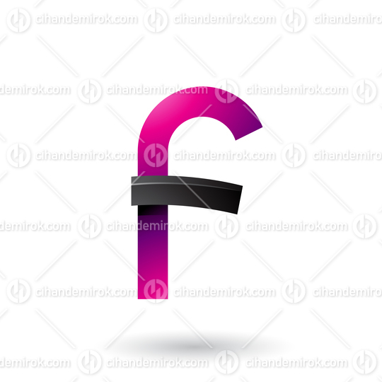 Black and Magenta Bold Curvy Letter F Vector Illustration