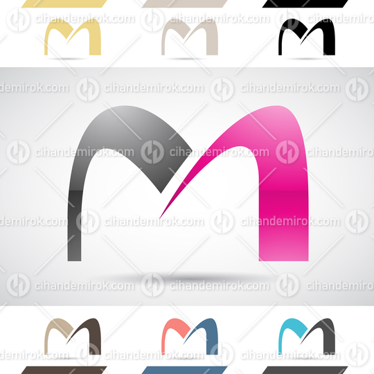 Black and Magenta Glossy Abstract Logo Icon of Arch Like Letter M