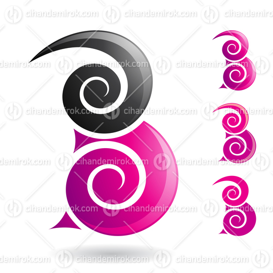 Black and Magenta Glossy Puffy Swirly Spiky Letter B Icon