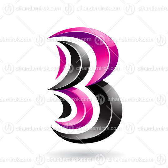 Black and Magenta Glossy Spiky Embossed Icon for Letter B