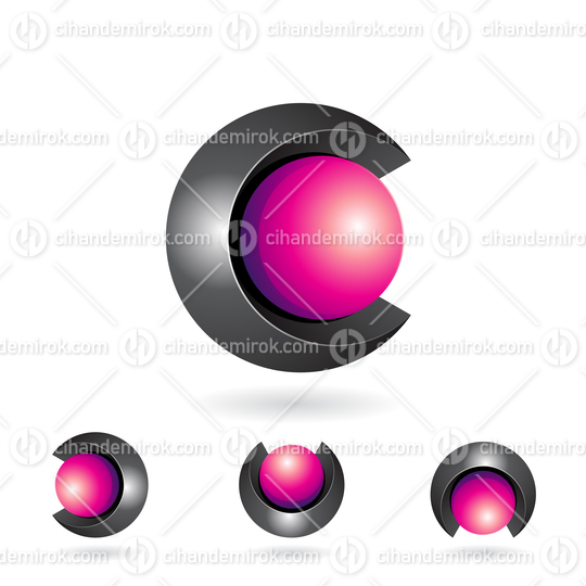 Black and Magenta Spherical 3d Bold Two Piece Letter C Icon