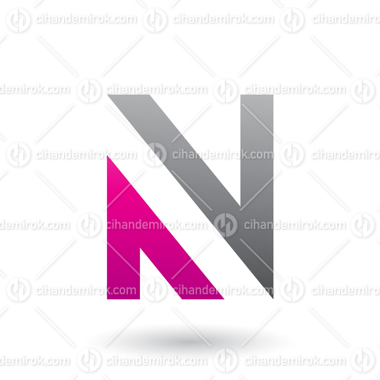 Black and Magenta V Shaped Icon for Letter N Vector Illustration