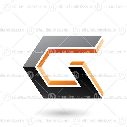 Black and Orange 3d Angled Icon for Letter G Vector Illustration