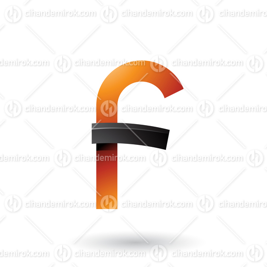 Black and Orange Bold Curvy Letter F Vector Illustration