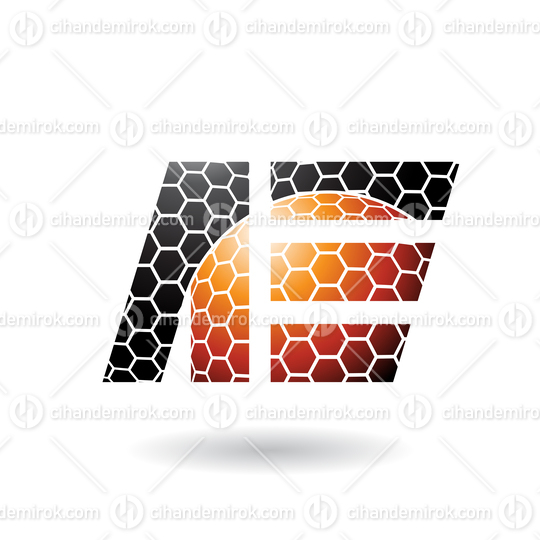 Black and Orange Dual Letters of A and E with Honeycomb Pattern 