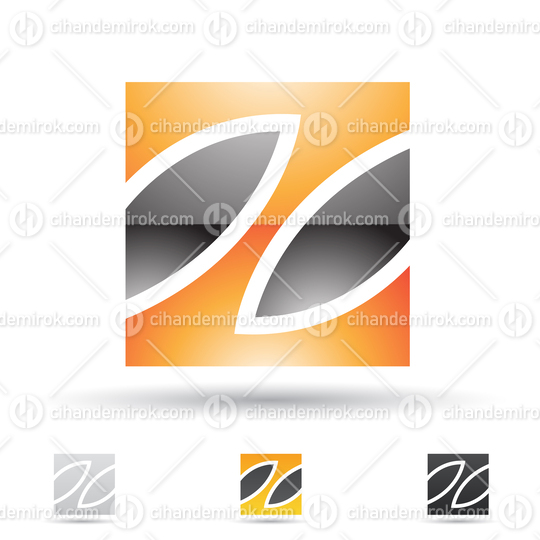 Black and Orange Glossy Abstract Logo Icon of Square Letter Z with Curvy Lines