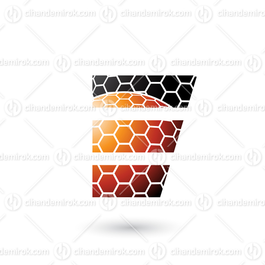 Black and Orange Letter E with Honeycomb Pattern