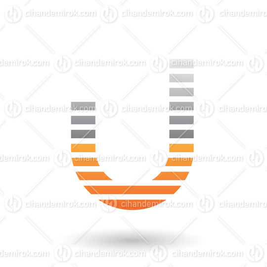 Black and Orange Letter U Icon with Horizontal Thin Stripes Vector Illustration