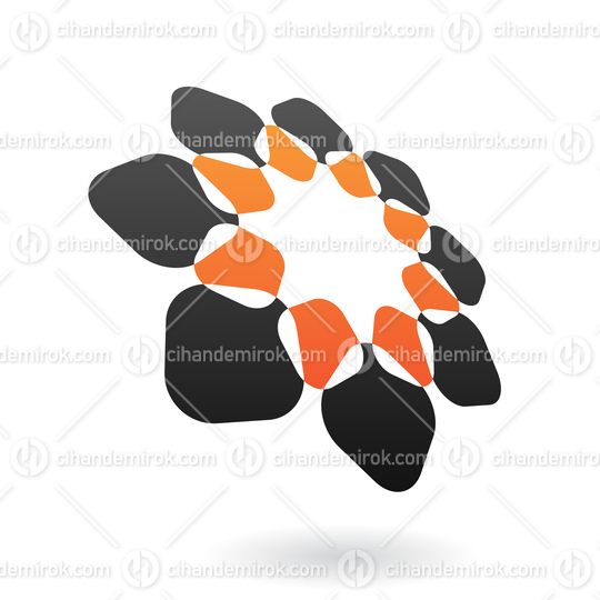 Black and Orange Ornamental Flower Like Abstract Logo Icon in Perspective 