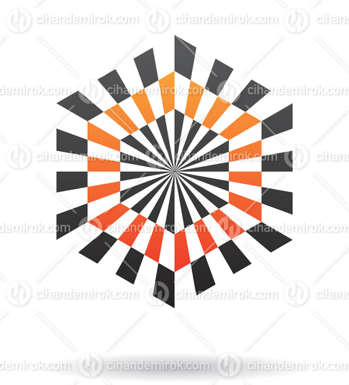 Black and Orange Rectangular Shapes Forming a Hexagon Abstract Logo Icon