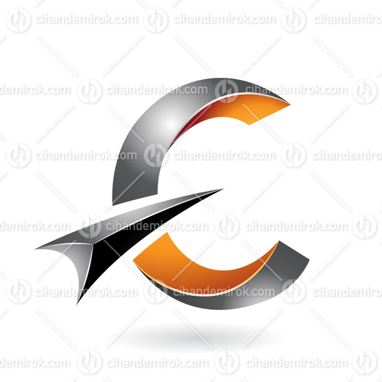 Black and Orange Shiny Twisted Letter C Icon with a Black Glossy Arrow