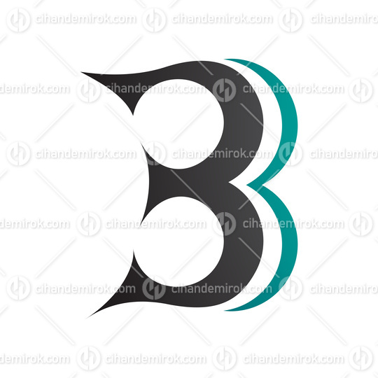 Black and Persian Green Curvy Letter B Icon Resembling Number 3