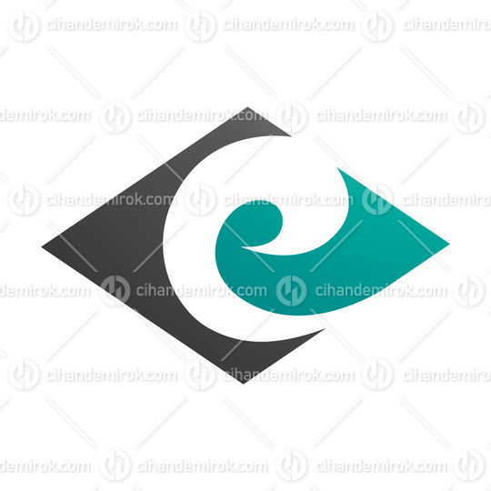 Black and Persian Green Horizontal Diamond Shaped Letter E Icon