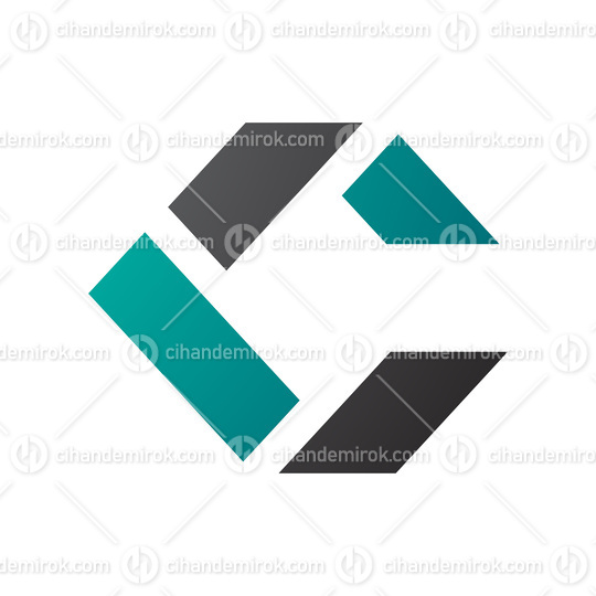 Black and Persian Green Square Letter C Icon Made of Rectangles
