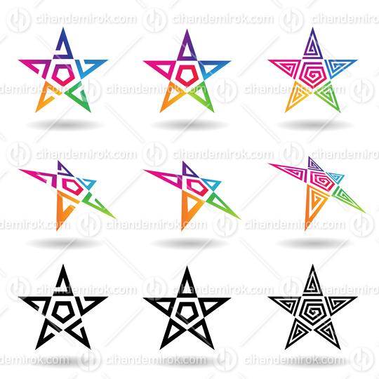 Black and Rainbow Colored Stars with Swirly Shapes