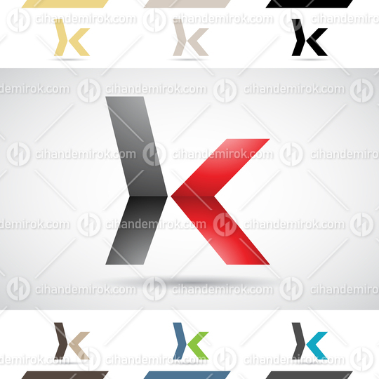 Black and Red Abstract Glossy Logo Icon of a Bold Arrow Like Letter K