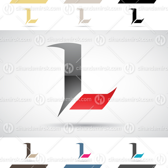 Black and Red Abstract Glossy Logo Icon of a Curved Spiky Letter L