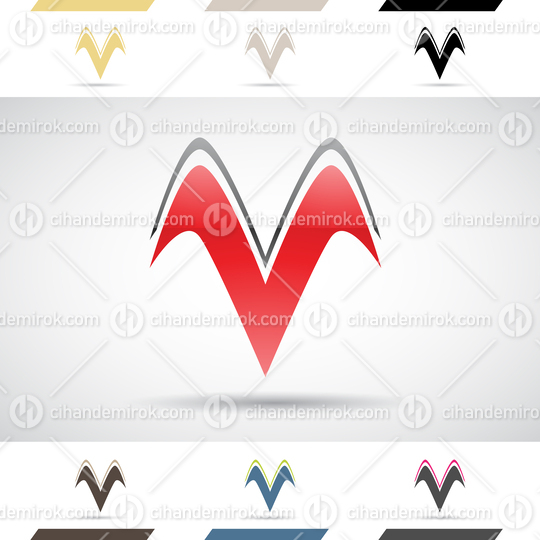 Black and Red Glossy Abstract Logo Icon of Wing Shaped Letter V