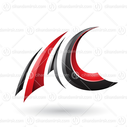 Black and Red Glossy Flying Letters A and C Vector Illustration