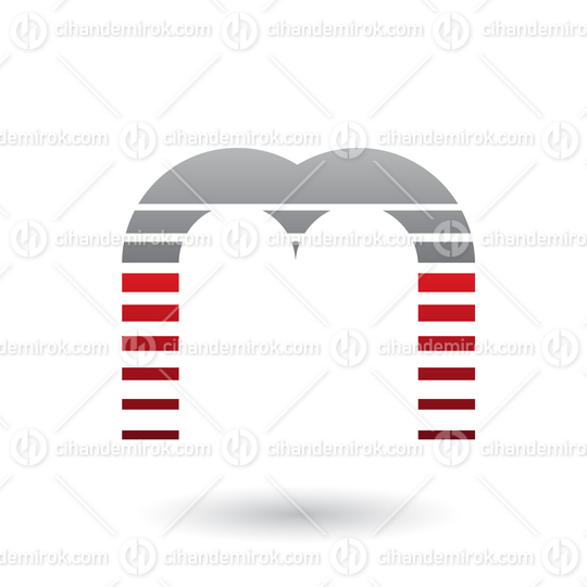 Black and Red Letter M Icon with Horizontal Stripes Vector Illustration