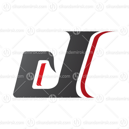 Black and Red Lowercase Italic Letter D Icon