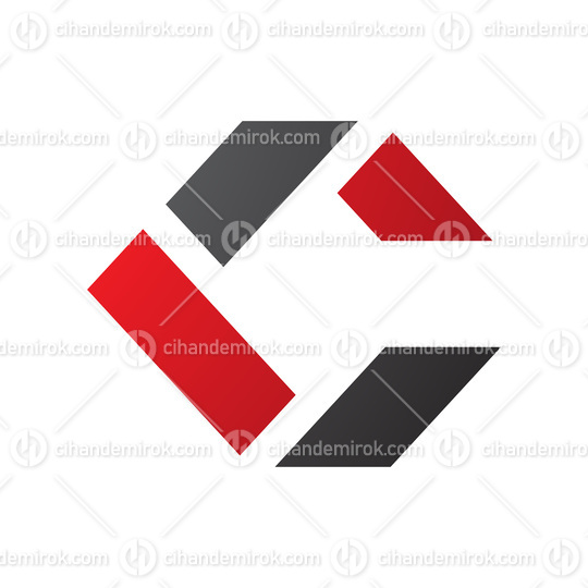Black and Red Square Letter C Icon Made of Rectangles