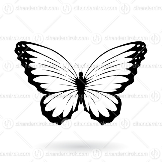 Black and White Butterfly Icon with Round Wings