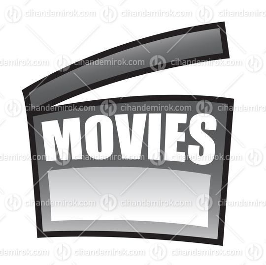 Black and White Cartoon Clapperboard with Movies Text