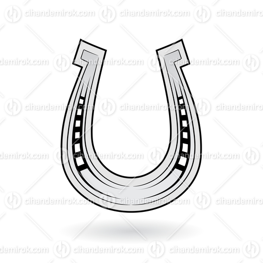 Black and White Cartoon Horse Shoe Icon with a Shadow