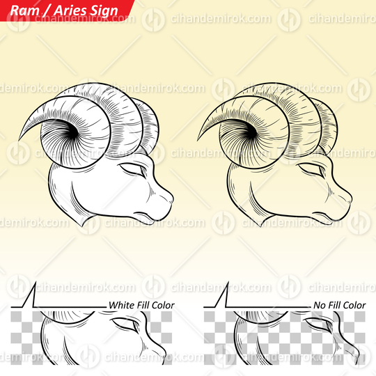 Black and White Digital Sketches of Aries Zodiac Star Sign