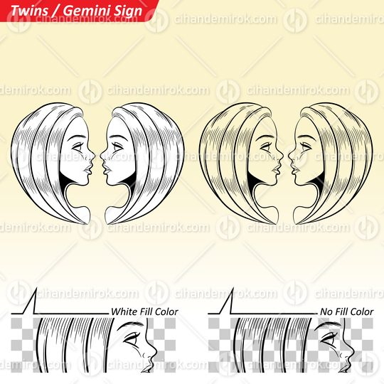 Black and White Digital Sketches of Gemini Zodiac Star Sign