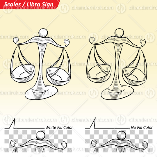 Black and White Digital Sketches of Libra Zodiac Star Sign