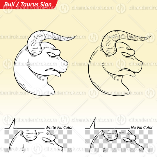 Black and White Digital Sketches of Taurus Zodiac Star Sign