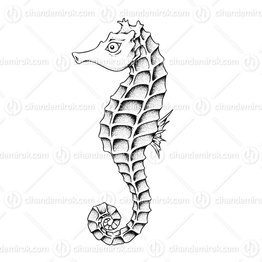 Black and White Seahorse Dotted Illustration