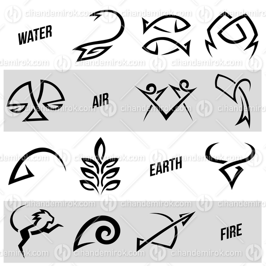 Black and White Zodiac Star Signs of Simplistic Lines