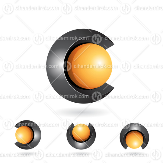 Black and Yellow Spherical 3d Bold Two Piece Letter C Icon