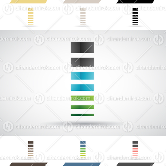 Black Blue and Green Abstract Glossy Logo Icon of Rectangular Letter I with Horizontal Stripes