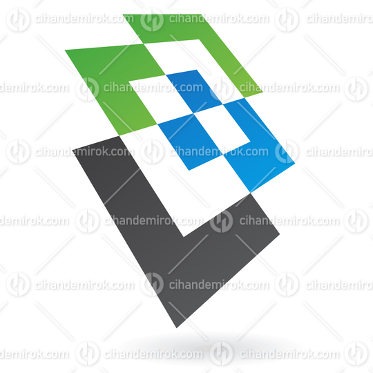 Black Blue and Green Abstract Intersecting Squares Logo Icon in Perspective 