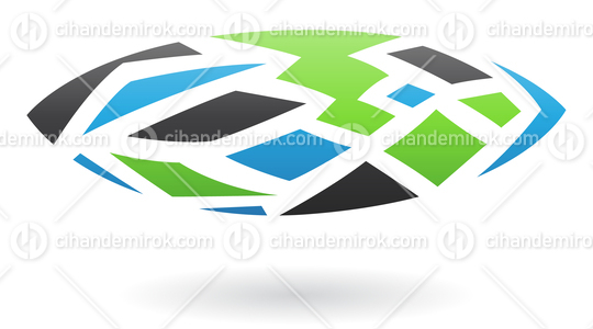 Black Blue and Green Abstract Oval Shape with Mosaic-Like Pieces Logo Icon
